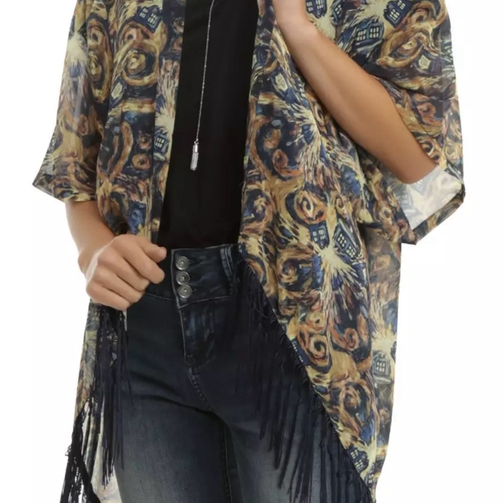 Dr Who Exploding Tardis Fringe Sheer Kimono size XL. Exclusive Hot Topic